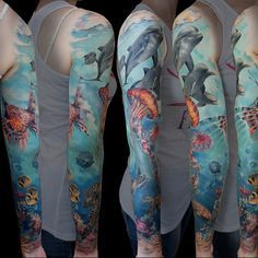 Full Sleeve Dolphin Tattoo